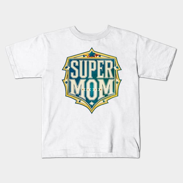 Vintage Super Mom Emblem Kids T-Shirt by POD24